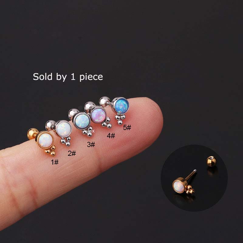 Khuyên tai bằng thép không gỉ đính đá opal 20 gage