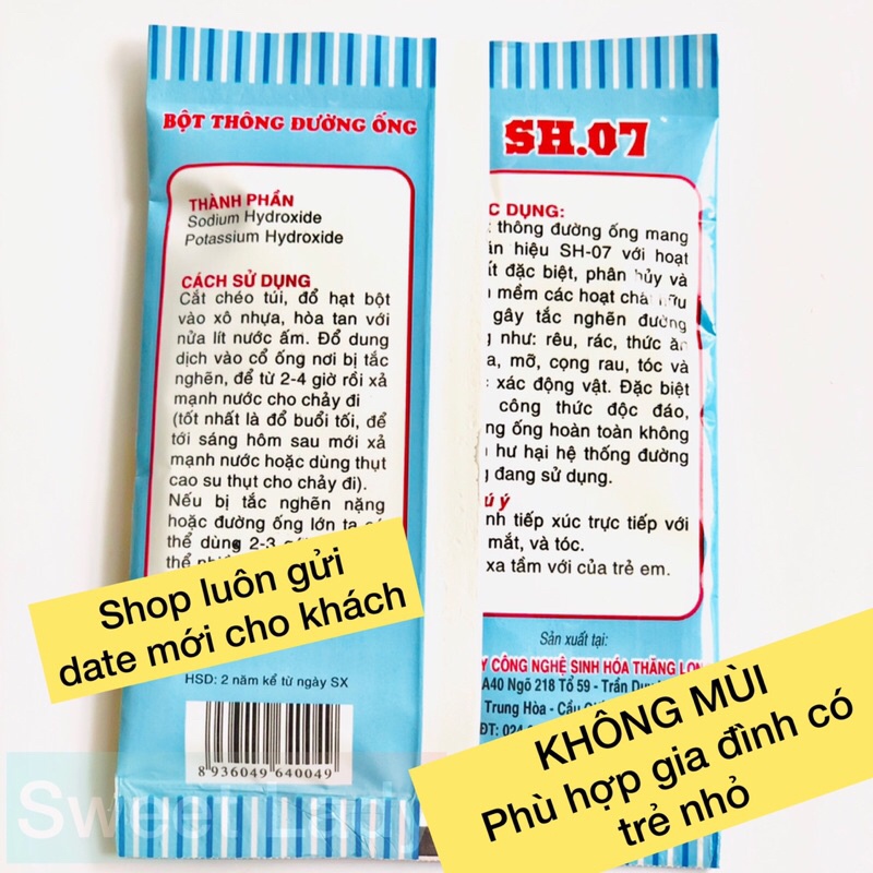 Bột Thông Tắc Cống Cực Mạnh, Bồn Cầu, Đường Ống, Bồn Rửa Mặt Chính Hãng Công Ty SH07 SH.07