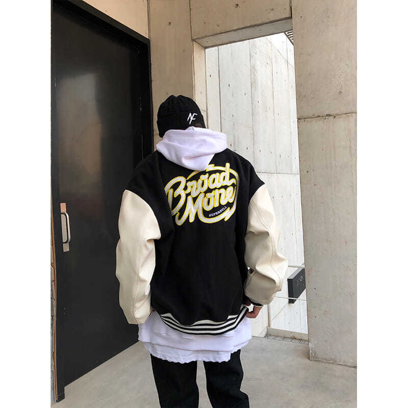 Áo Khoác Bóng Chày Phối Da Dáng Rộng Thêu Chữ Phong Cách Retro | BigBuy360 - bigbuy360.vn