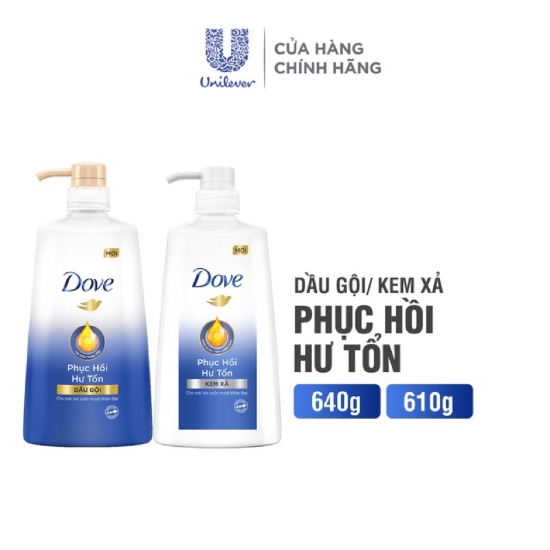 COMBO DẦU GỘI DOVE PHỤC HỒI HƯ TỔN 640g + DẦU XẢ DOVE PHỤC HỒI HƯ TỔN 610g