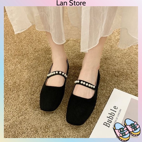 Giày bệt búp bê nữ đế bằng chất dạ mũi vuông phong cách vintage Hàn Quốc giá rẻ - Mã GB41
