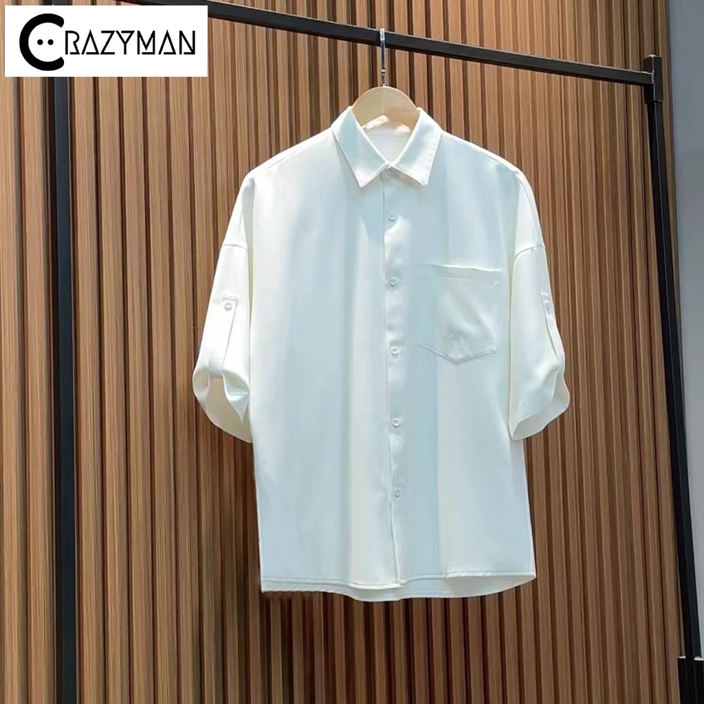 Áo sơ mi nam tay ngắn unisex form rộng phong cách Hàn Quốc , áo sơ mi nam tay lỡ 3 màu trắng đen nâu