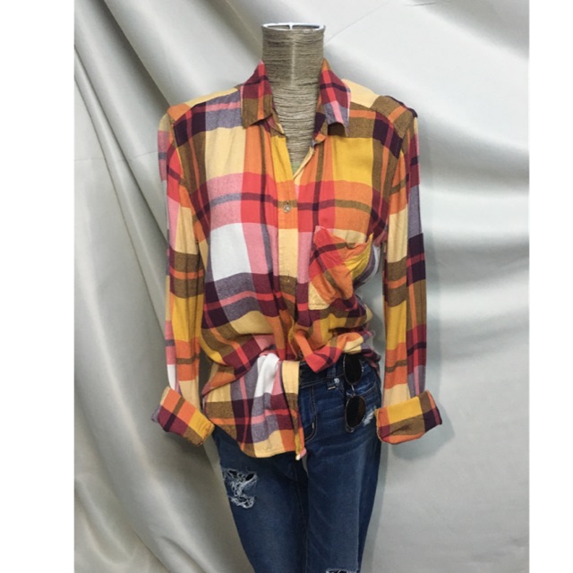 Used- Áo sơ mi kẻ American Eagle auth size M Boyfriend Fit