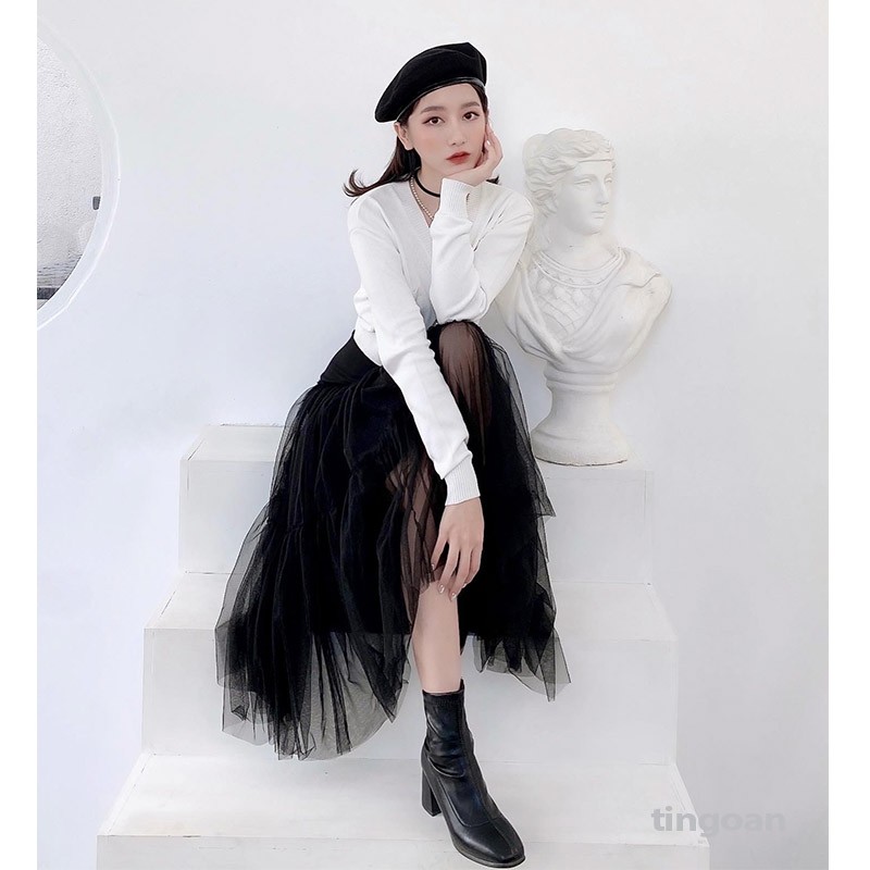 Chân váy dài 3 tầng phối lưới đen tingoan DAYDREAMING SWEETIE SKIRT/BL | BigBuy360 - bigbuy360.vn