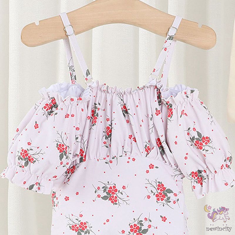 Đồ Bơi Một Mảnh In Hoa Phong Cách Hàn Quốc Kèm Mũ Bơi Cho Bé Gái