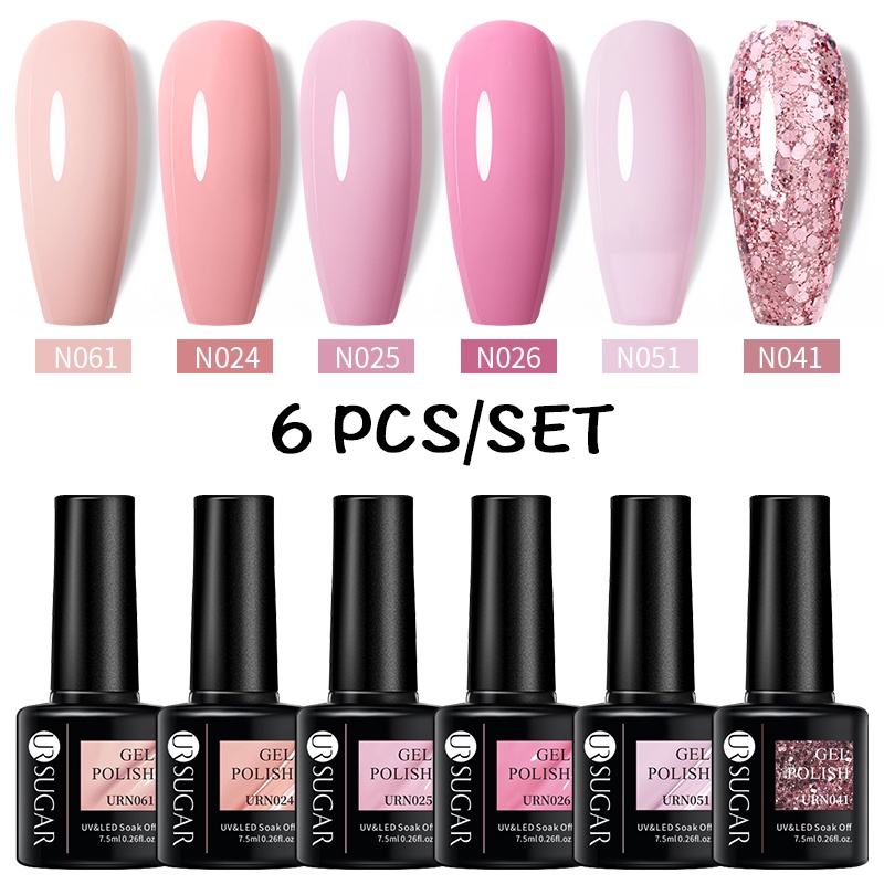 Set 6 lọ sơn móng tay UR SUGAR màu hồng 7.5ml