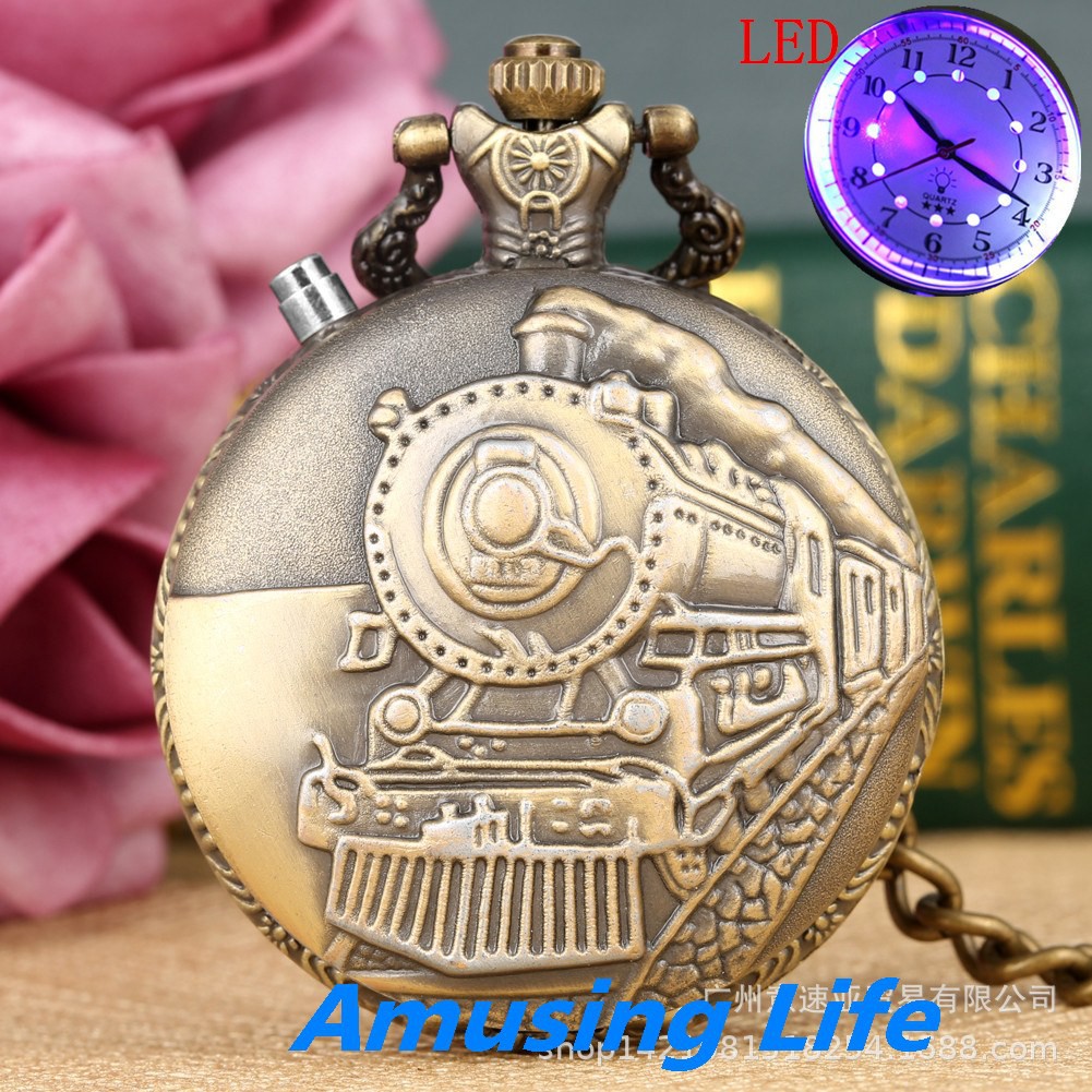 Quartz Pocket Watch Mới Nóng Đồng Hồ Bỏ Túi Vintage Đầu Máy Đèn Led Theo Nghĩa Đen Sáng Tạo Thạch Anh Túi Đồng Hồ Bỏ Túi