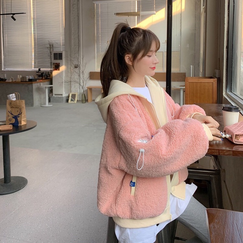 Áo khoác lông cừu hồng pastel 2 lớp dễ thương 🌸🌸🌸