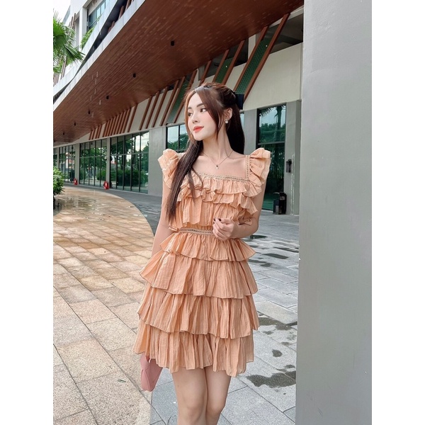 Đầm 2 dây xếp li tầng 4 màu