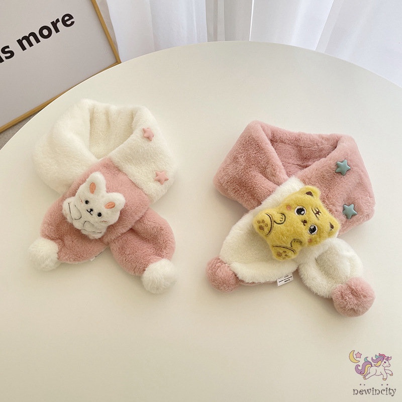 Khăn Choàng Lông Xù Kiểu Hoạt Hình Ấm Áp Xinh Xắn Cho Bé Trai Gái