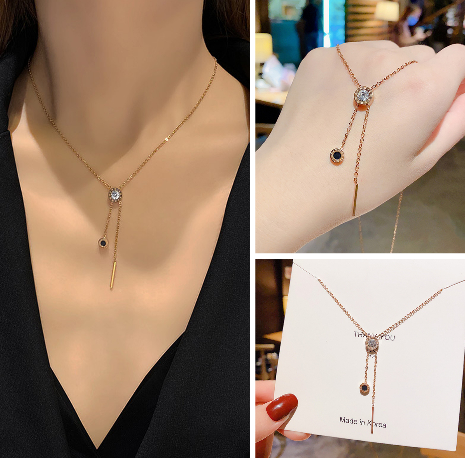 Titanium steel and rose gold necklace with simple collarbone design