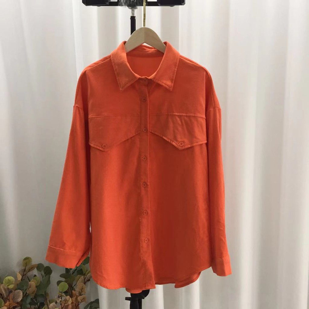 áo sơ mi cotton sọc nghiêng form rộng thời trang đường phố đơn giản thu đông