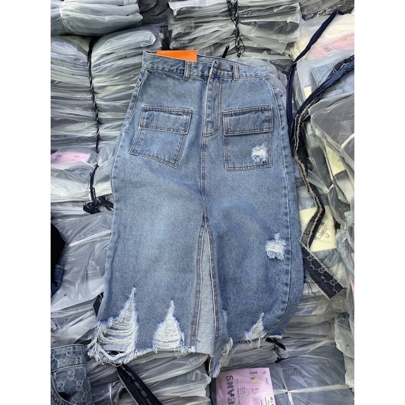 Chân váy Jean lưng cao dáng chữ A  cài lưng độc đáo  - Váy Bò Cạp cao Ulzzang Ky H.N.M STORE