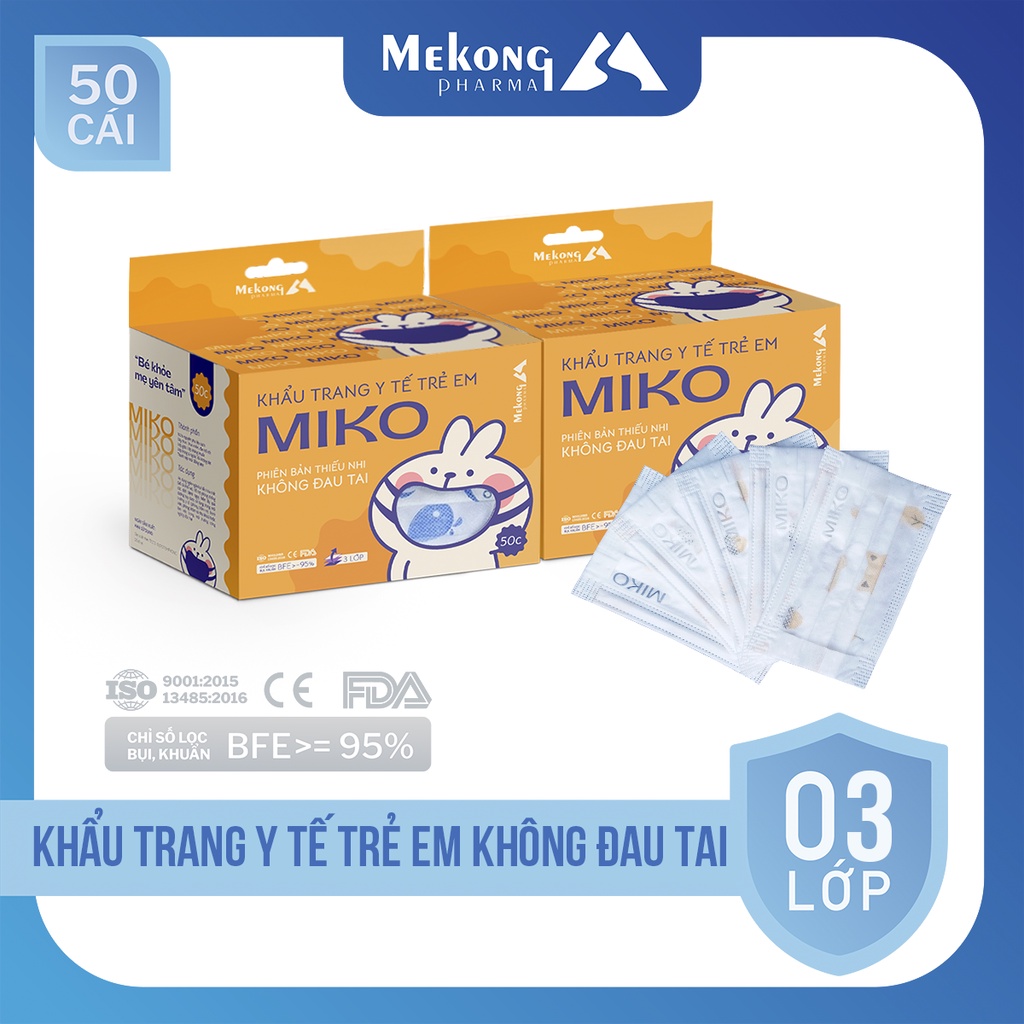 Combo 2 Hộp khẩu trang y tế trẻ em MIKO họa tiết cao cấp, có dây đeo mềm không đau tai