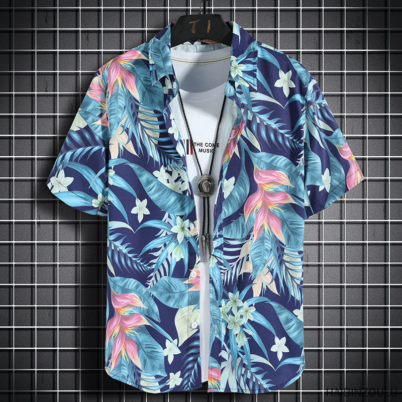 Men's Short Sleeve Hawaiian Style Beach Shirt Casual Printed Short Sleeve Shirt