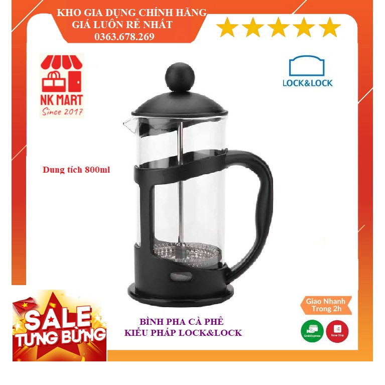 Bình pha cà phê Pháp Lock&amp;Lock French Press bình pha trà dung tích 800ml LLG018