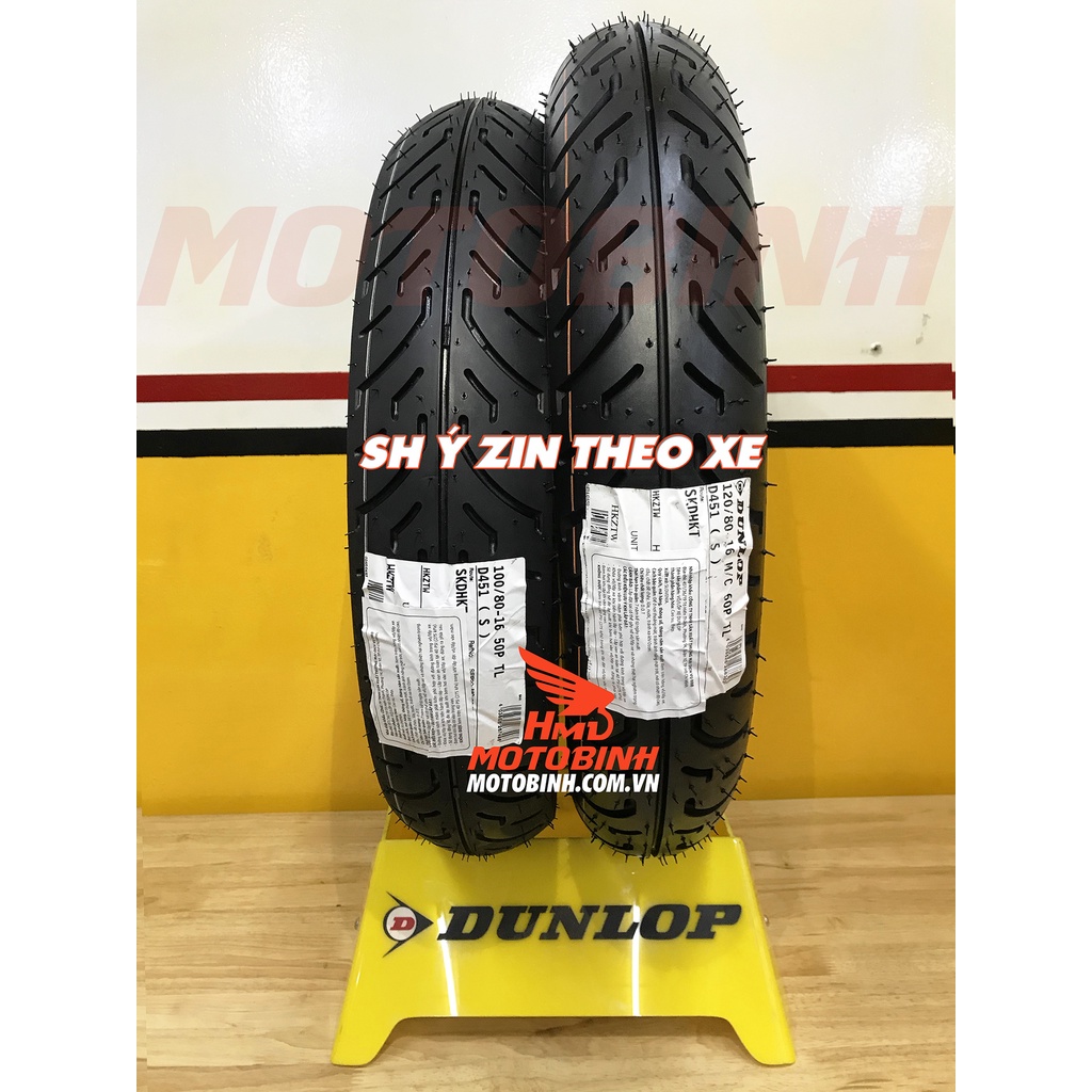 Lốp/vỏ xe 120/80-16 D451 TL Dunlop SAU dành cho xe SH zin theo xe