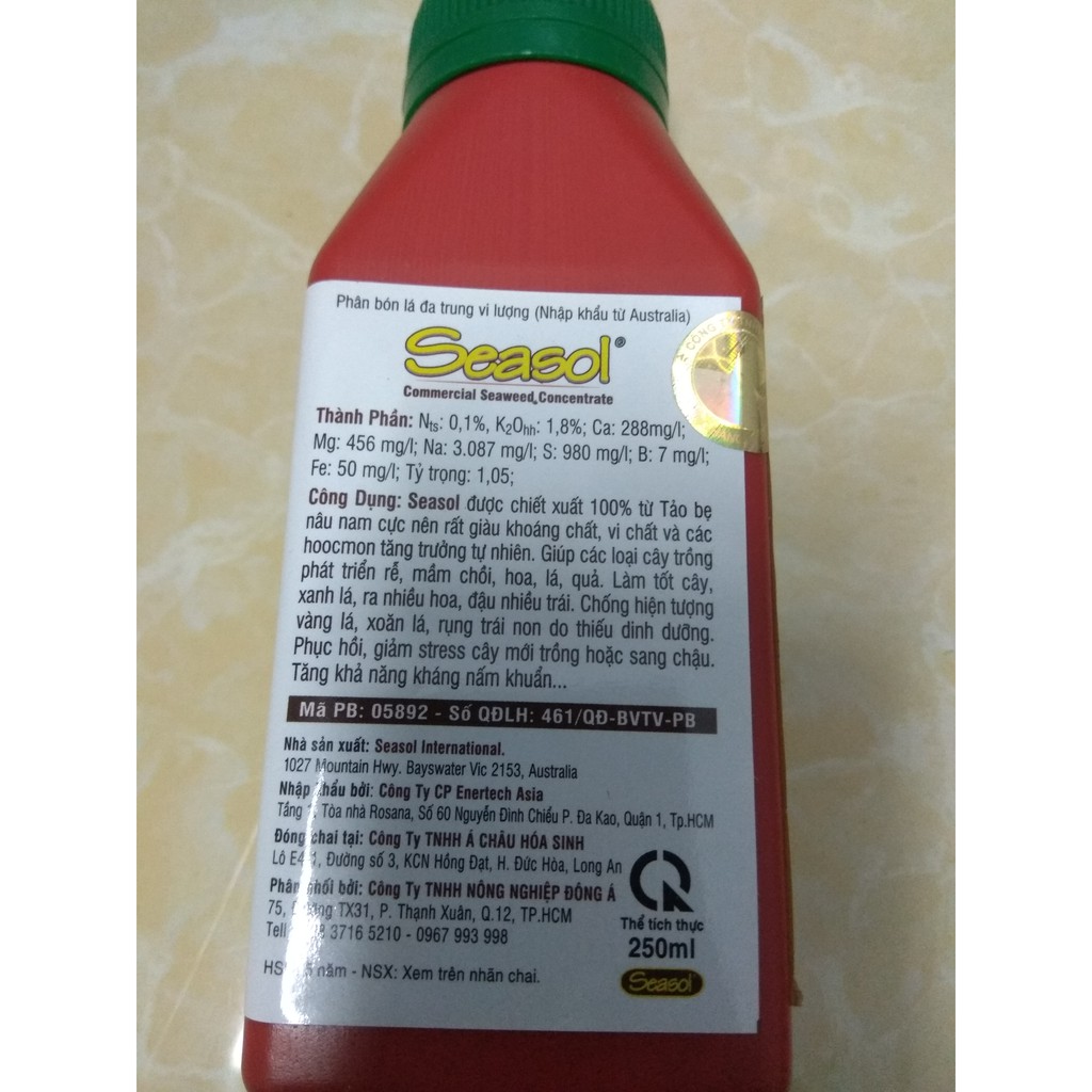 Phân bón lá đa trung vi lượng NK từ Úc SEASOL tốt rễ đẻ nhánh - chai 250ml