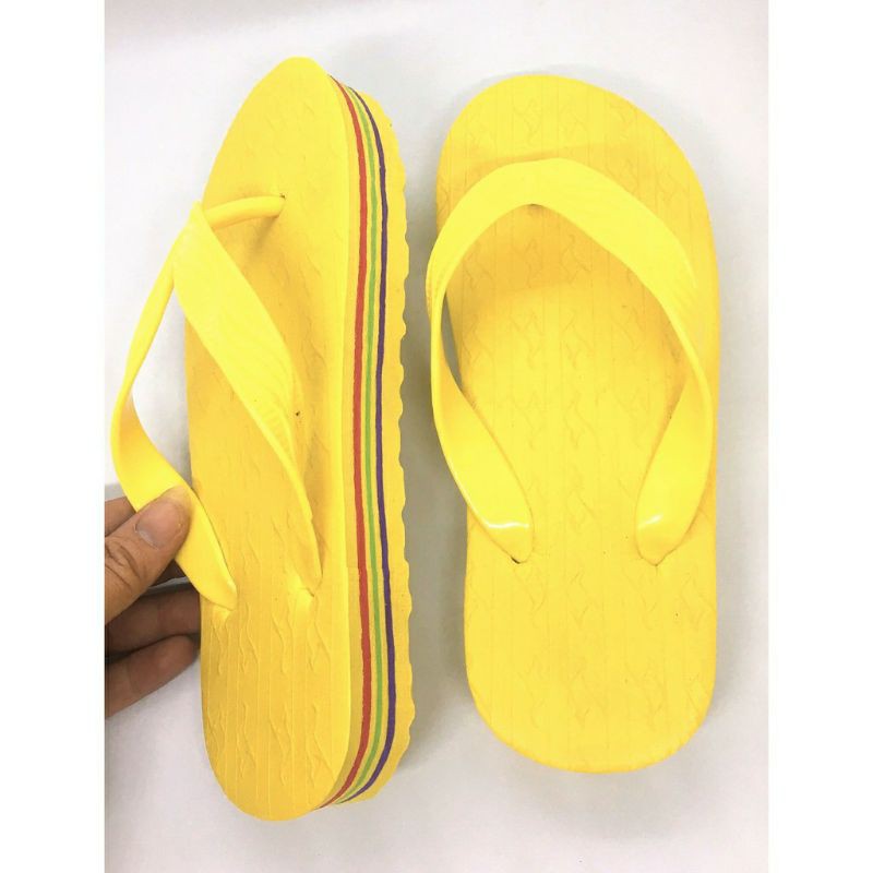 Dép kẹp xốp đế cao 3 phân xỏ ngón màu vàng, xanh và đỏ
