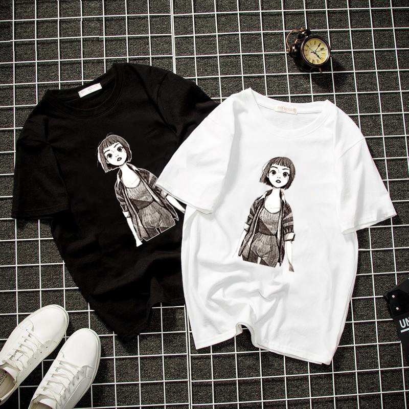 Áo thun unisex cô gái hóa tiết form rộng vải dày mịn 2019T1204