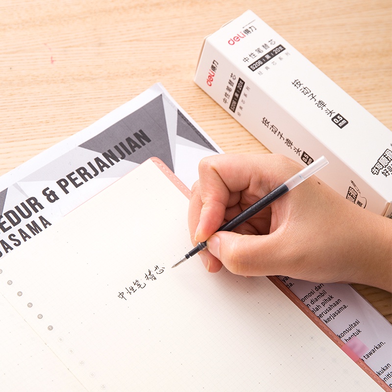 Set 20 Ruột Bút Mực Gel Deli S206 0.5mm Ngòi Lò Xo 110mm Màu Đen / Đỏ / Xanh Dương