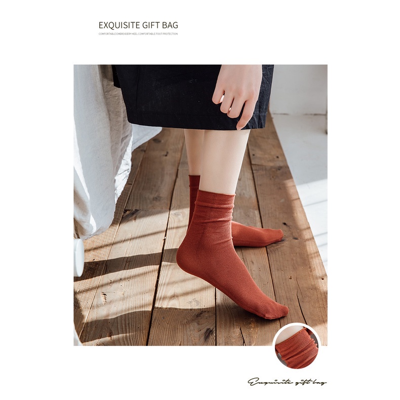 Vớ cotton ống rộng màu trơn phong cách Nhật Bản và Hàn Quốc