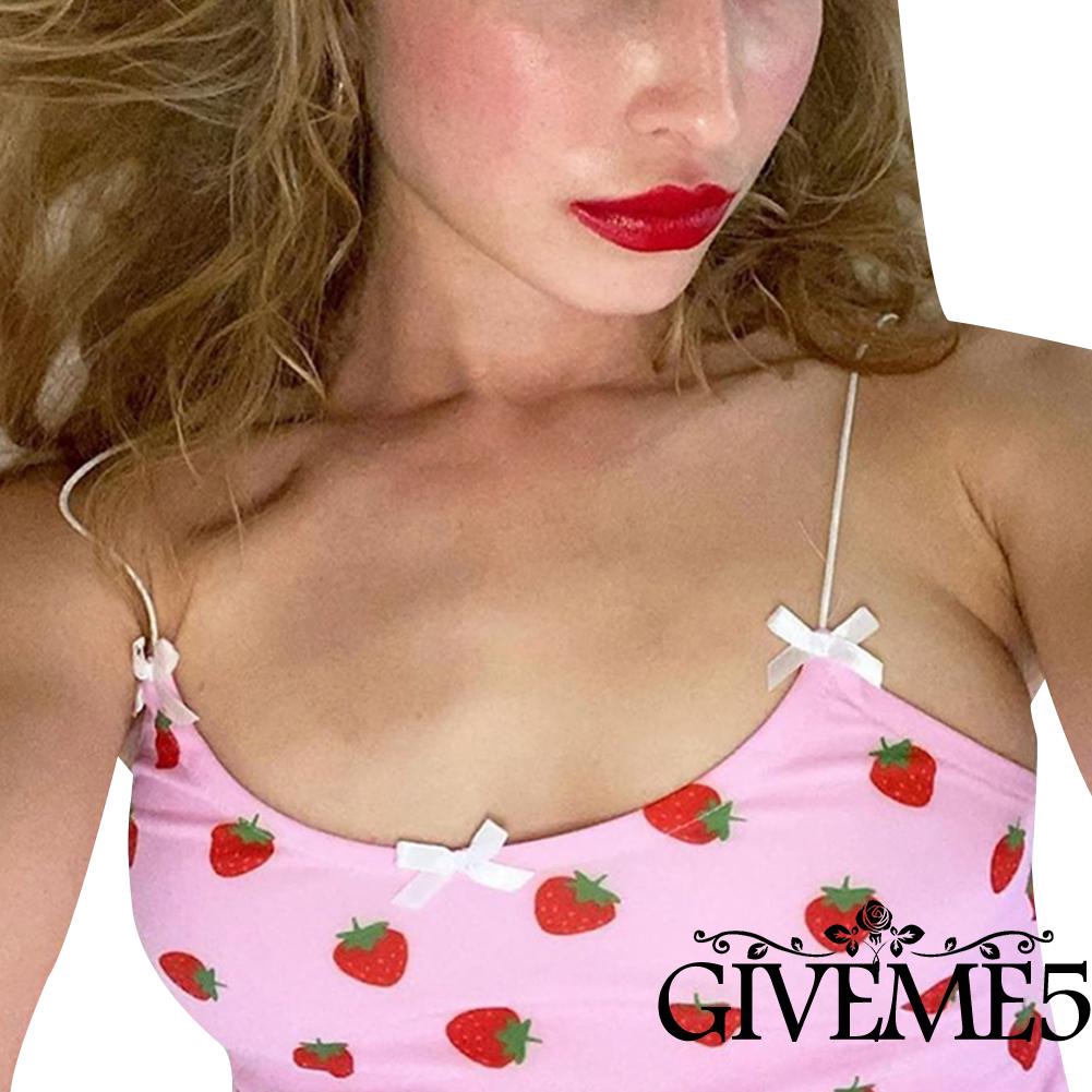 Áo Hai Dây Hoạ Tiết Dâu Tây Thiết Kế Quyến Rũ