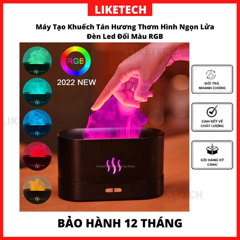 Máy xông tinh dầu phòng ngủ - phun sương tạo ẩm ngọn lửa khuyếch tán tinh dầu nút cảm ứng đèn led