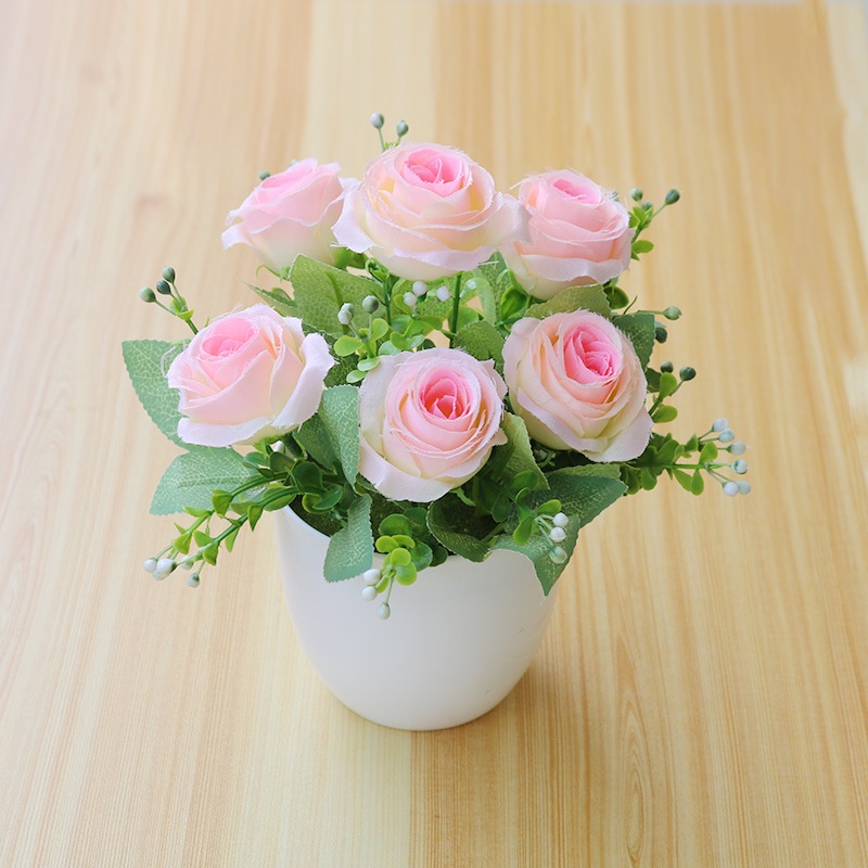 Bình hoa lụa để bàn, hoa giả trang trí phòng khách, bình hoa hồng trà milkdecor-05