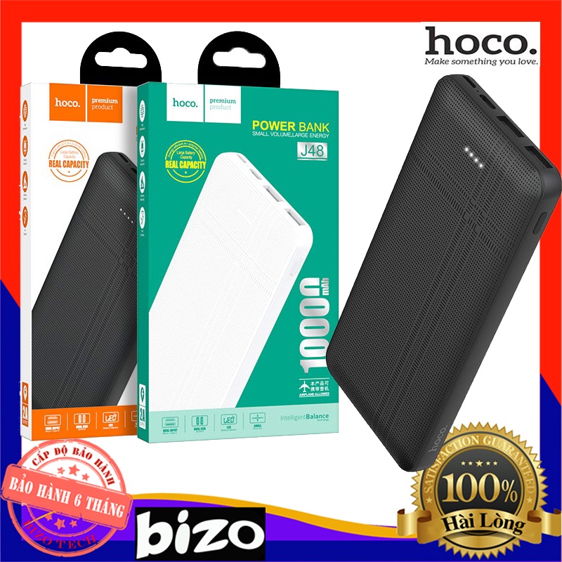 Sạc dự phòng chính hãng hoco J48 10000MAH Pin dự phòng 2 USB sạc cho nhiều thiết bị cùng lúc sạc du phong