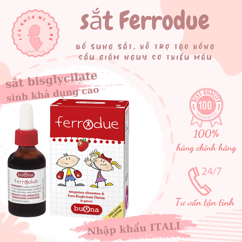 Sắt hữu cơ nhỏ giọt Buona Ferrodue.vị dâu dễ uống dùng cho trẻ từ sơ sinh lọ 15ml