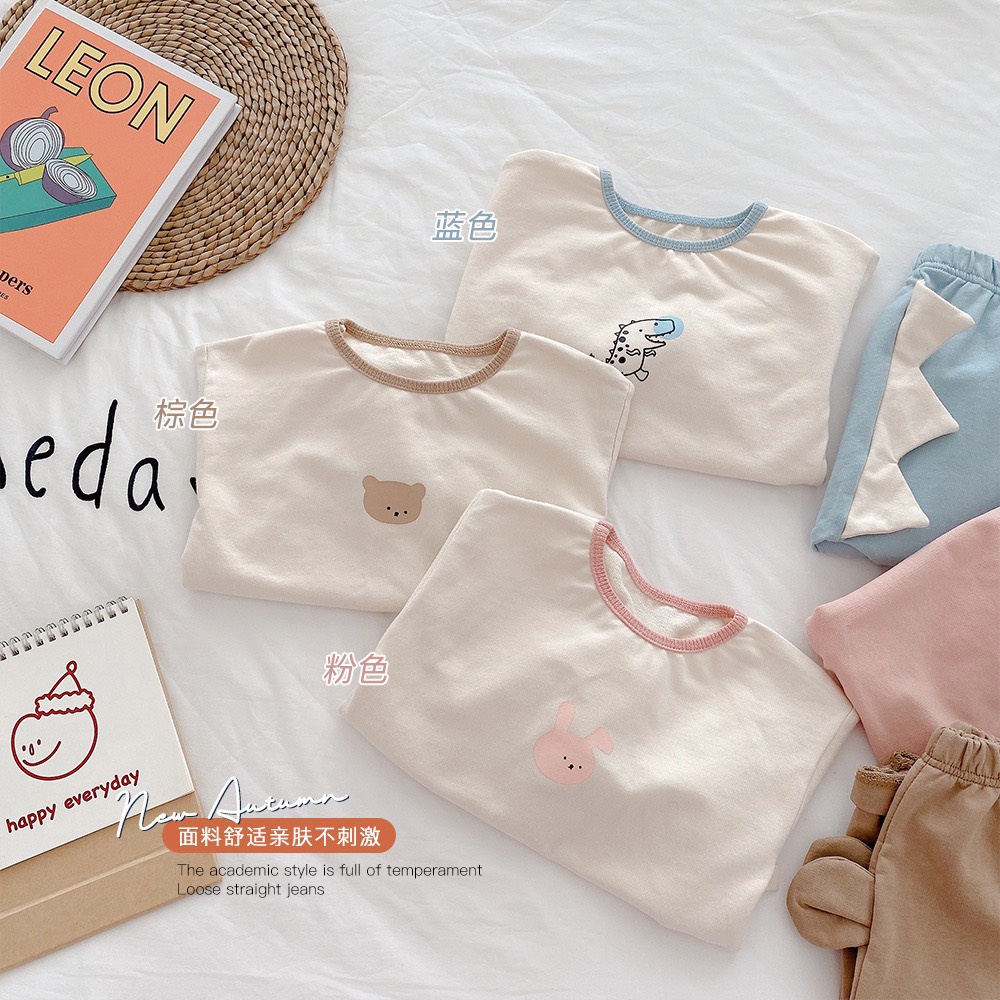 Bộ đồ trẻ em 3 màu thỏ gấu khủng long cute đáng yêu, quần có họa tiết theo động vật