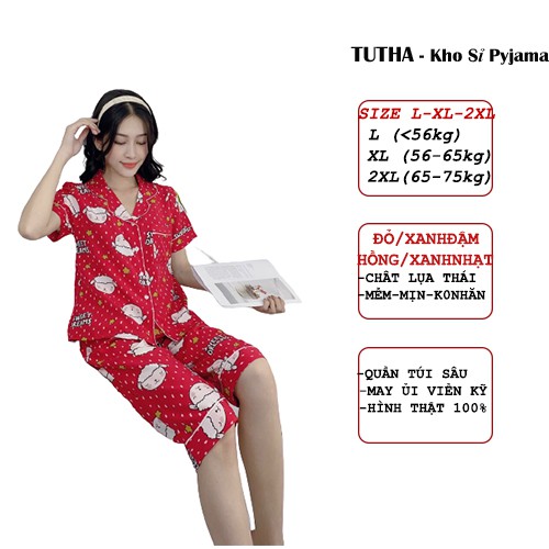 Đồ Ngủ Pijama Lụa Thái Quần Lửng Tay Ngắn Sang-Mềm-Mịn-Không Nhăn, Đồ Bộ Mặc Nhà Bigsize Phong Cách Hàn Quốc