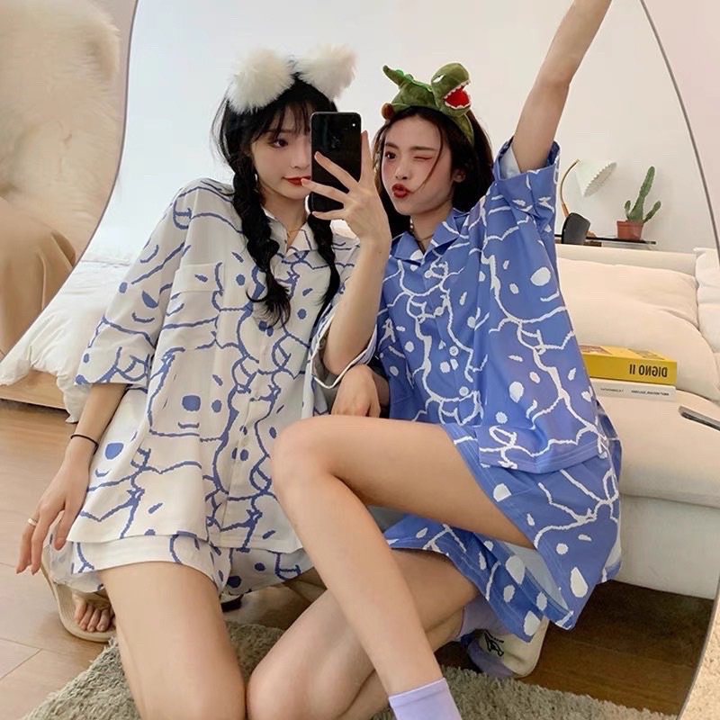 PIJAMA GẤU XANH TRẮNG 🦋 Bộ Mặc Nhà/ Bộ Ngủ Nam Nữ Hot 🦋