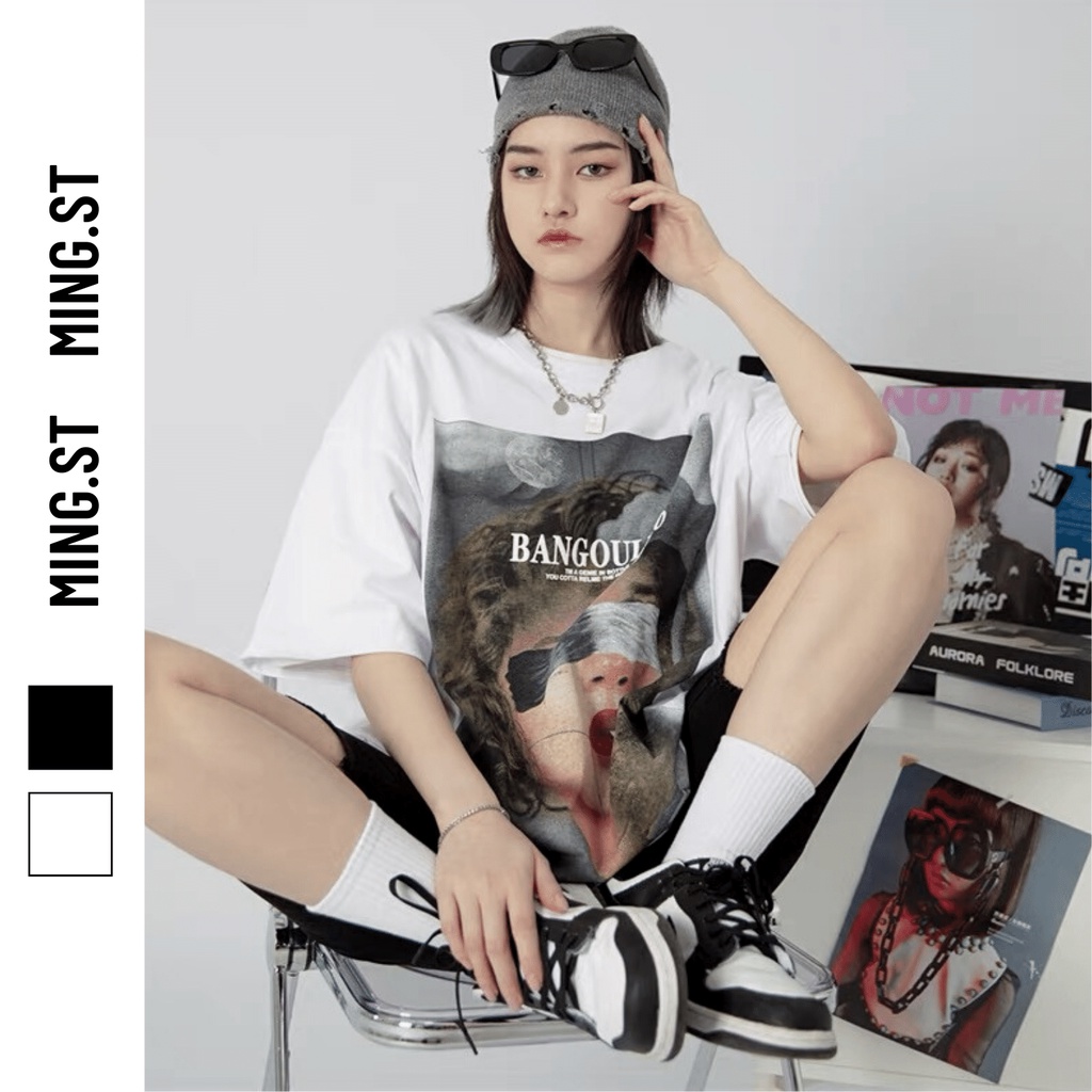 Áo Thun Tay Lỡ 100% Cotton 2 Chiều Dáng Rộng Unisex, Áo Phông Nam Nữ Oversize Hình In BANG