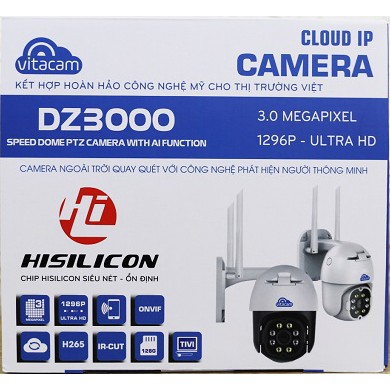 Camera 3MP Wifi Vitacam DZ3000 Ngoài trời, thẻ 32GB Đàm thoại, Chống Nước- Chính Hãng