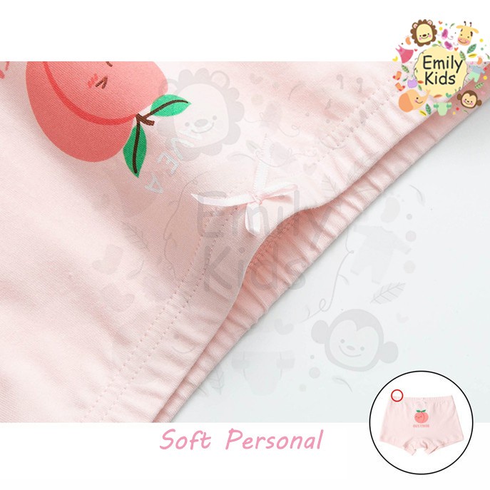 Bộ 5 Quần Lót Boxer Cotton Thoáng Khí In Họa Tiết Quả Đào Hoạt Hình Cho Bé Gái 3-12 Tuổi