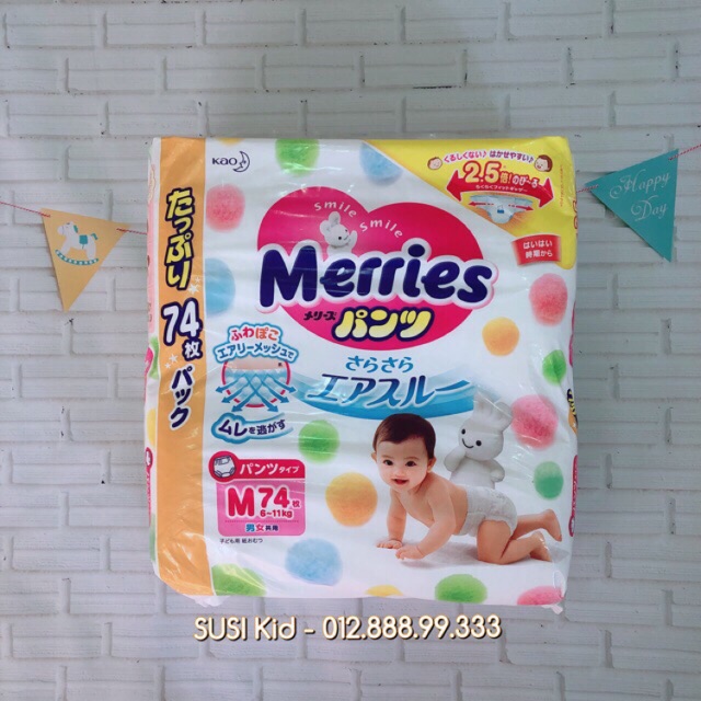 Bỉm quần/dán MERRIES nội địa Nhật JUMBO L64D/L56Q/XL50Q/M76D/M74Q