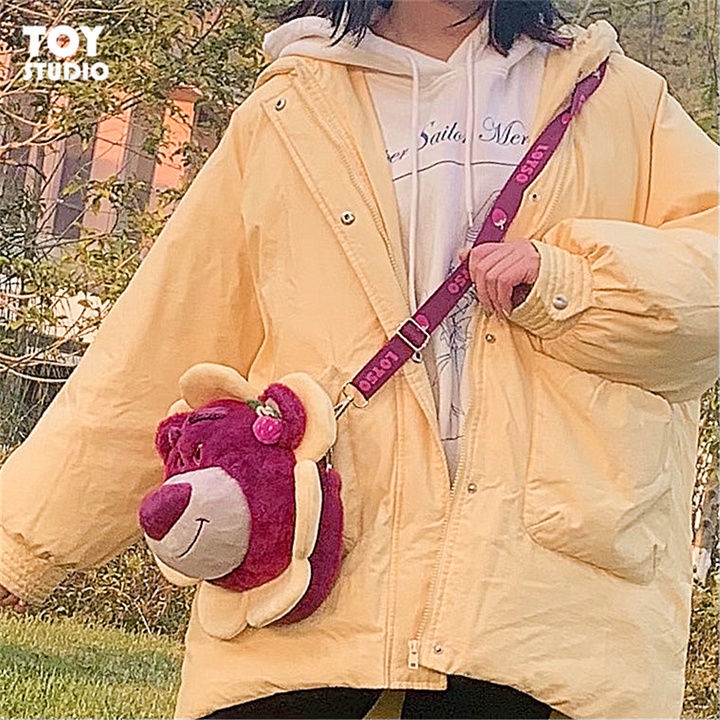 Túi Đeo Chéo mini Kiểu Hoạt Hình Gấu/Hoa/Dâu Tây Nhồi Bông Dễ Thương