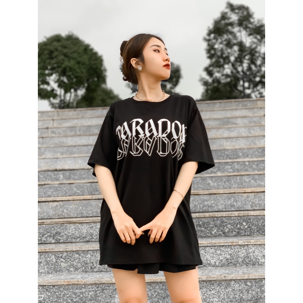 Áo thun form rộng Paradox tay lỡ - Unisex - In hình - WARRIOR - Màu đen