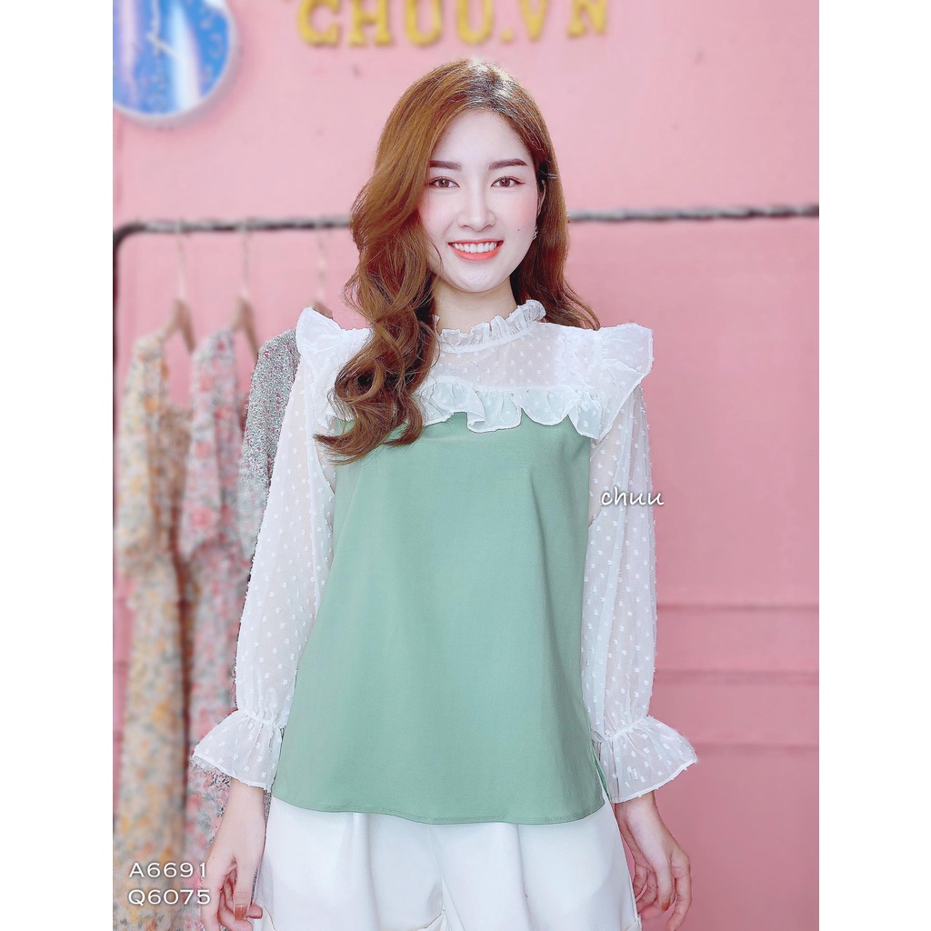 Áo kiểu nữ cổ bèo tay phồng CHUU A6691
