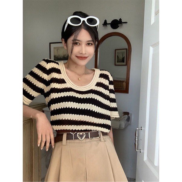 Áo ba lỗ len mongtoghi kẻ ngang mùa hè phong cách cá tính Aimee closet