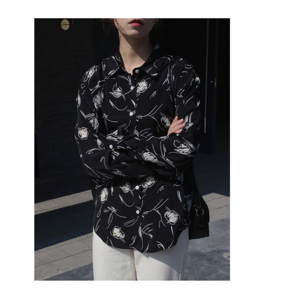 Áo Sơ Mi Nữ Dài Tay Họa Tiết Form Rộng Ulzzang Hàn Quốc Sơ Mi Nữ Tay Dài Thời Trang