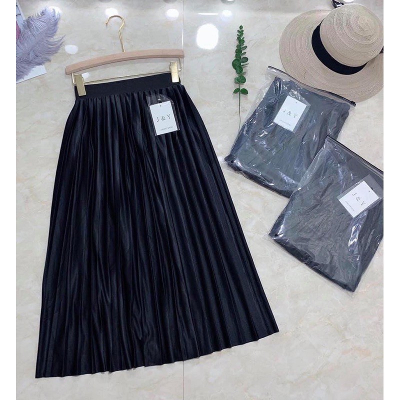 Chân Váy Xếp Ly Dáng dài qua gối_dáng Xuông CẠP CHUN cực chuẩn đẹp dài