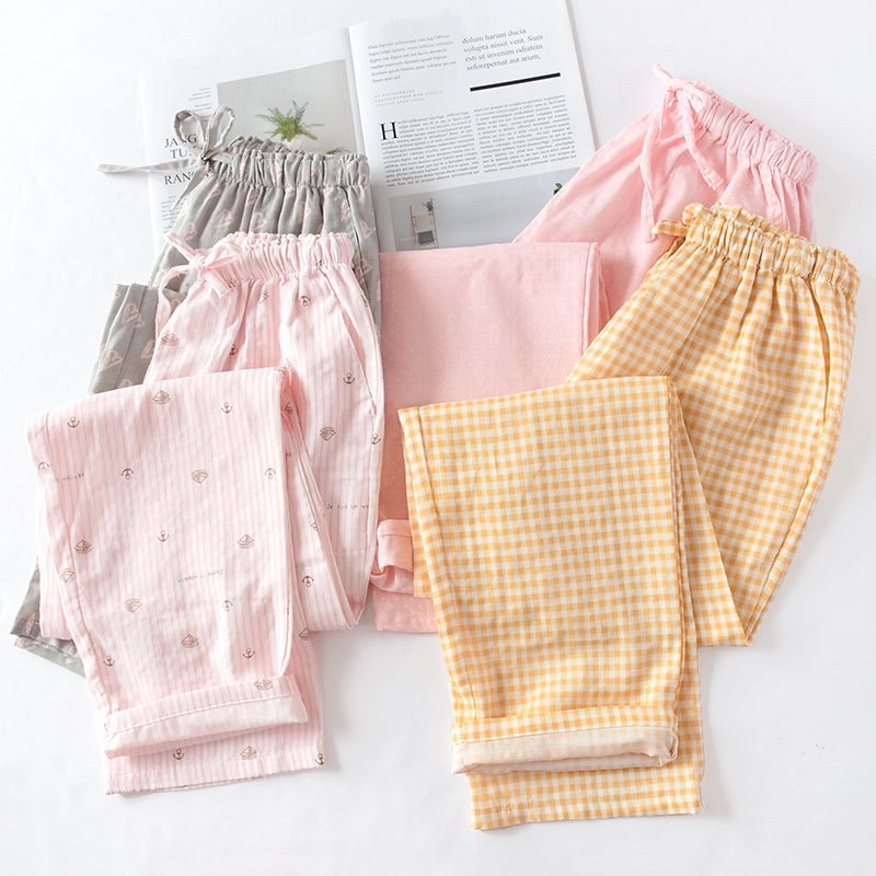 Quần ngủ pijama quần dài mặc nhà dáng suông chất mát hè thu đông Hàn Quốc ullzang
