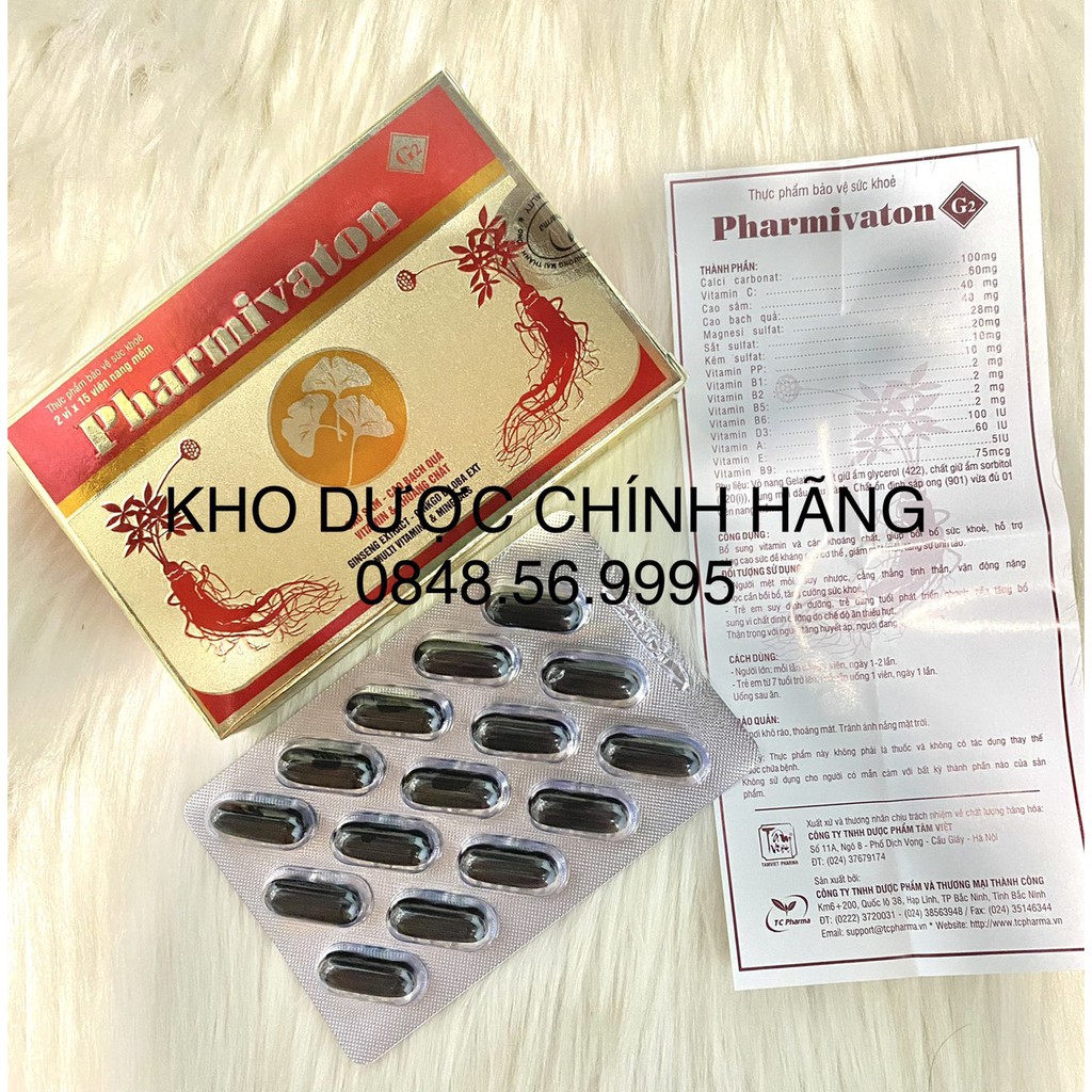 Đạm hồng sâm PHARMIVATON G2 hộp  30v - Cao sâm, cao bạch quả - Bổ sung vitamin và khoáng chất,bồi bổ sức khỏe cho cơ thể
