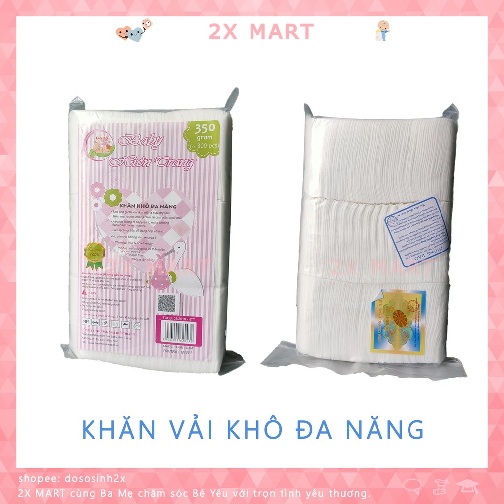 Giấy đa năng Baby Hiền Trang mẫu mới 350g, Khăn vải khô Vệ sinh cho bé hoặc Tẩy trang - 2X MART