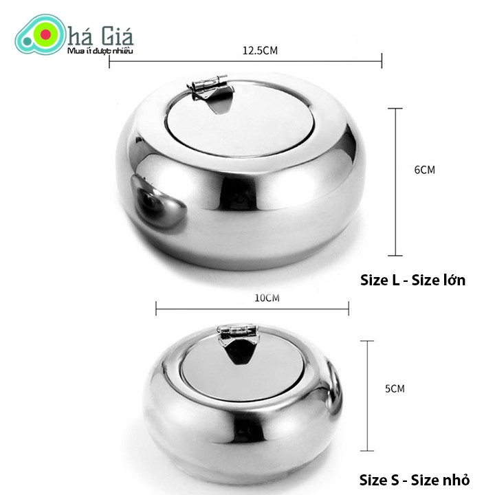 Đồ Gạt Tàn Thuốc Lá Inox Có Nắp Đậy 2 Size Lớn Nhỏ