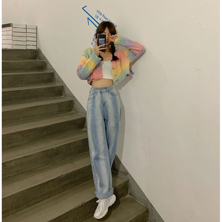 Khoác Len Cardigan | Áo Khoác Len Cardigan Loang Màu Dáng Croptop Cổ V Lạ Mắt, Áo Thu Đông Ulzzang Siêu Xinh | BigBuy360 - bigbuy360.vn