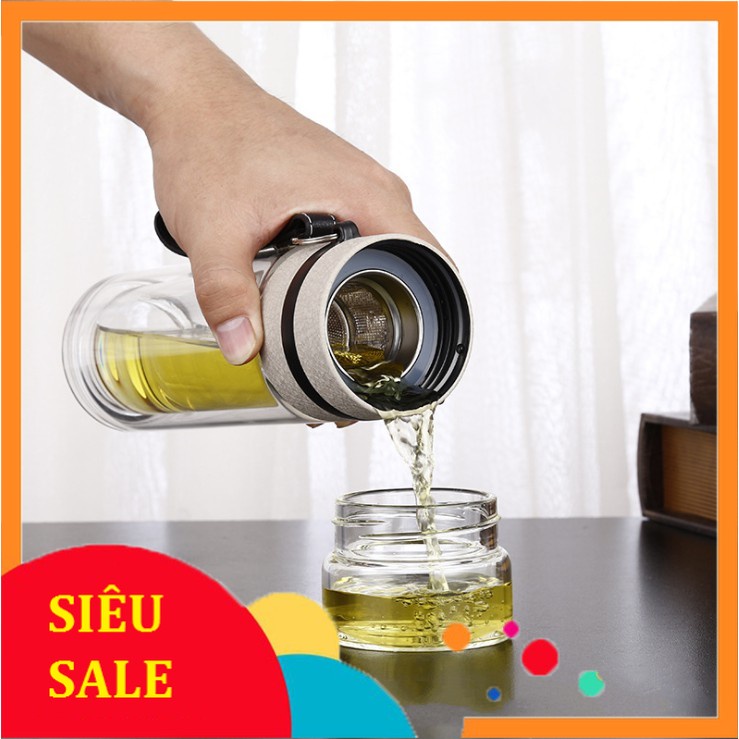 Bình giữ nhiệt thủy tinh 2 lớp cách nhiệt và giữ nhiệt đến 6h 400ml __VinetShop9x